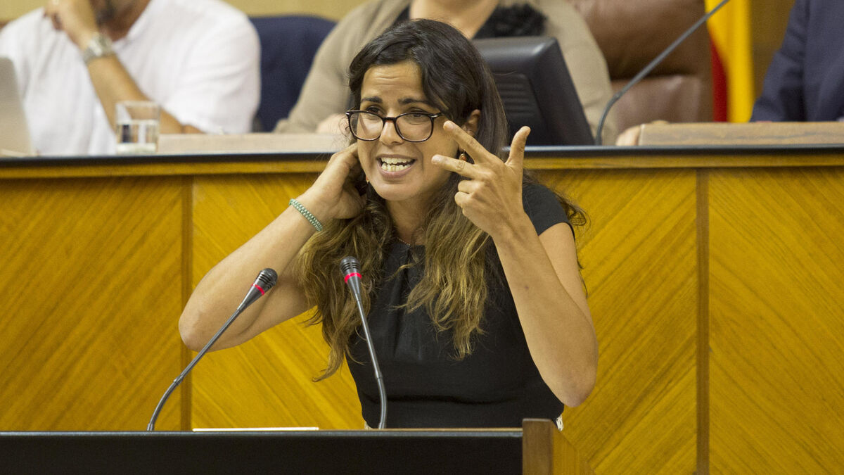 Teresa Rodríguez, en una intervención en la tribuna del Parlamento.