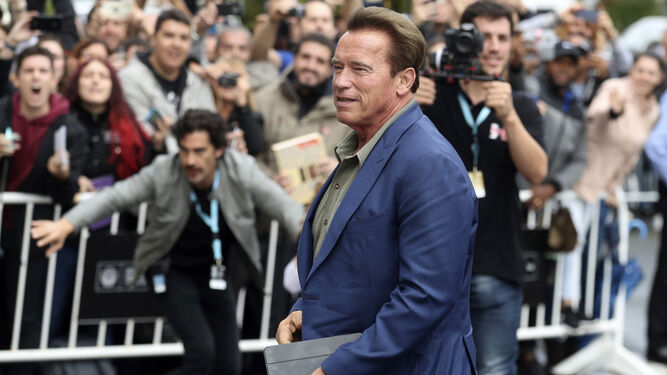Arnold Schwarzenegger, ayer, en San Sebastián.