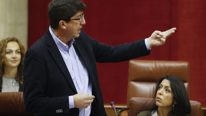 El líder de Ciudadanos, Juan Marín, interviene en un pleno del Parlamento celebrado el pasado mes de diciembre.