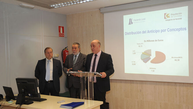 José Manuel Luque, Salvador Blanco y Antonio Ruiz, ayer en la sede del Instituto de Cooperación de Hacienda Local,.