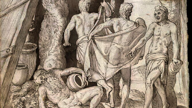 Reproducción parcial de la obra de Francisco de Holanda 'Embriaguez  de Noé. De aetatibus mundi imagines' (1545-1573).