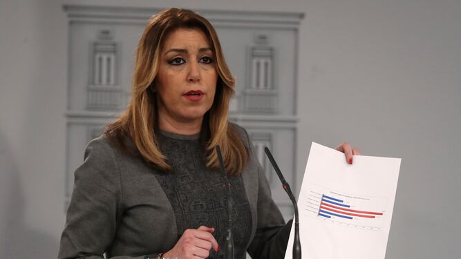 La presidenta de la Junta, Susana Díaz, comparece tras la reunión del pasado miércoles con Mariano Rajoy.