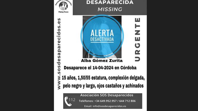 Desactivada la búsqueda de la adolescente desaparecida en Córdoba.
