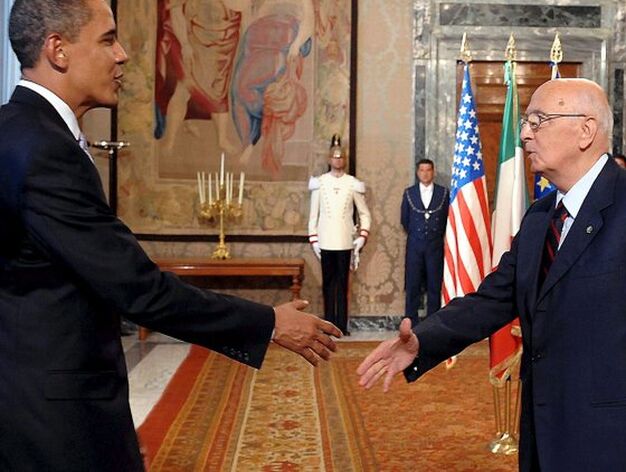 El presidente de Italia, Giorgio Napolitano, se ha reunido con el presidente estadounidense Barack Obama.

Foto: EFE