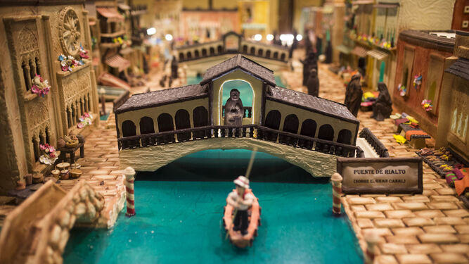 Una estampa del puente de Rialto de Venecia, representado en el Belén de Chocolate de Rute, ubicado en el museo del mismo nombre de la localidad.