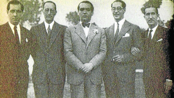 Romero Murube, Jorge Guillén, Federico García Lorca, José Antonio Rubio Sacristán y Pepín Bello, en los años 30.