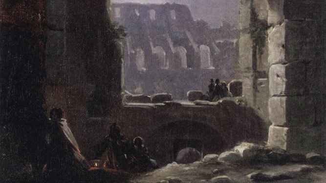 Detalle de 'Vista nocturna del Coliseo', de Carl Gustav Carus.