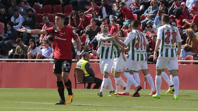 Los jugadores del Córdoba celebran el tanto del empate.
