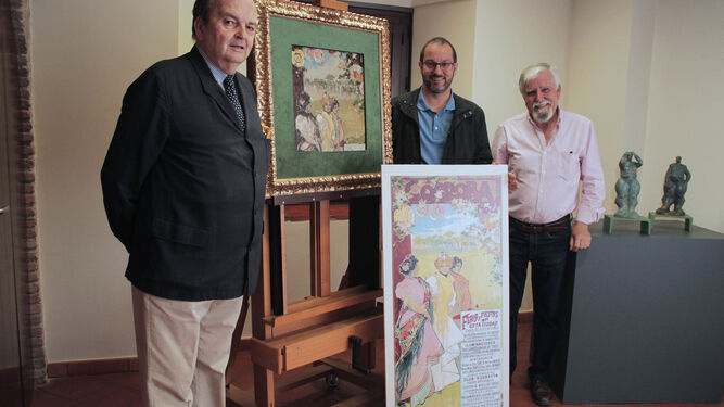 Enrique Ortega, David Luque y Paco Luque, junto a las obras que se incorporan al Taurino.