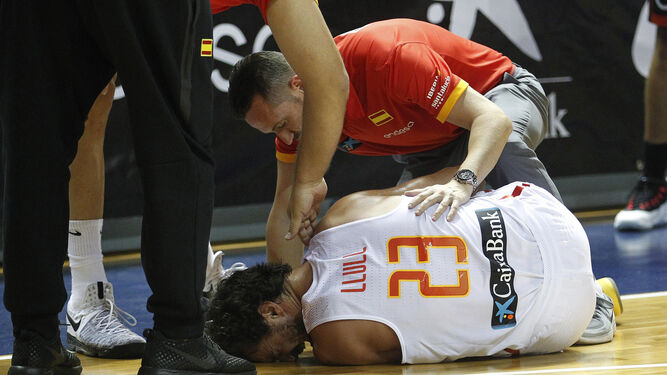 Sergio Llull, instantes después de lesionarse en el partido amistoso entre España y Bélgica.