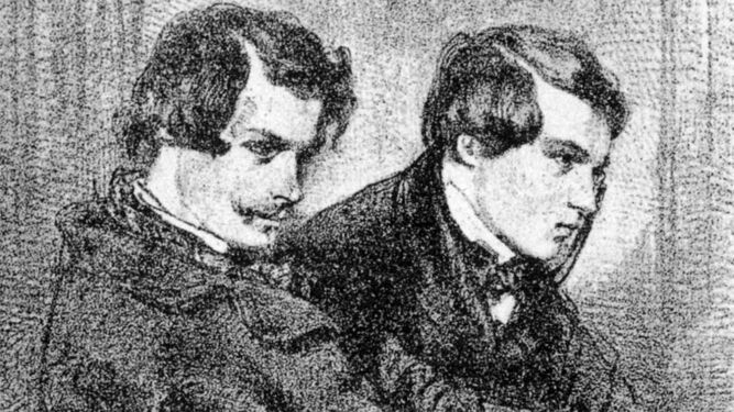 Edmond y Jules Goncourt retratados por el ilustrador y caricaturista Paul Gavarni.