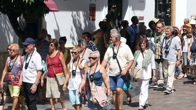 Un grupo de turistas pasea por el Casco Histórico.