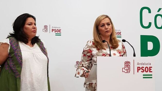 Dolores Amo y María Jesús Serrano, en la sede del PSOE de Córdoba.
