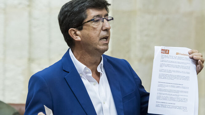 Juan Marín, durante su intervención en el Parlamento andaluz.