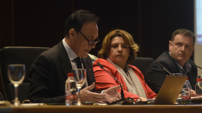 El rector de la UCO, José Carlos Gomez Villamandos, durante su intervención en el claustro