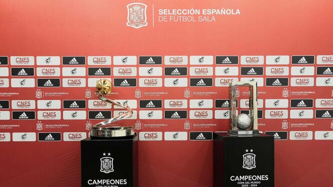 Imagen de los trofeos del Mundial y la Eurocopa que se exhibirán en Córdoba.