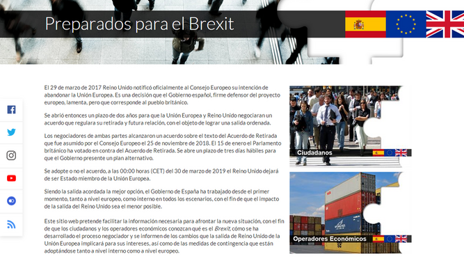 Interfaz de la página web sobre el Brexit que estrena el Gobierno de España.