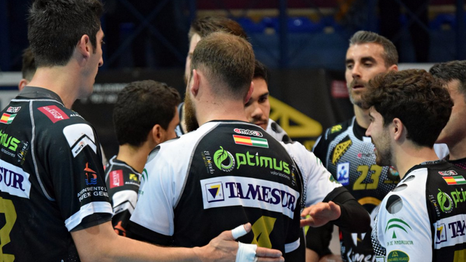 Los jugadores del Ángel Ximénez-Avia se saludan antes de un partido.