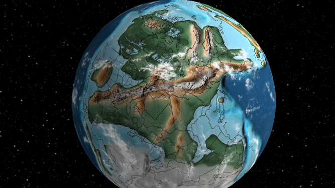 Un imagen de la recreación de la Tierra hace 300 millones de años.