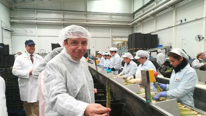 Luis Planas durante su visita a las instalaciones de Guadex en Palma del Río