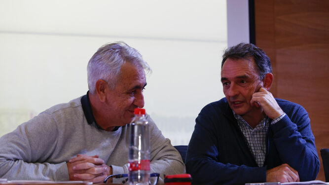 Enrique Santiago, a la derecha, con Enrique Alba, secretario del PCE andaluz, en la campaña de las andaluzas apoyando a Podemos.