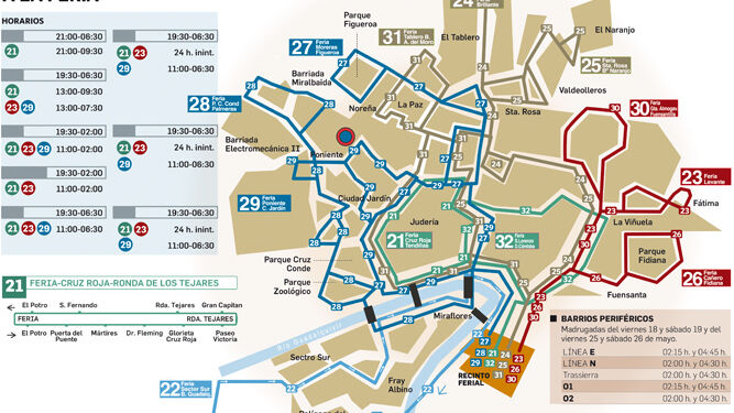 Descárgate aquí el plano de los autobuses para ir a la Feria de Córdoba 2019