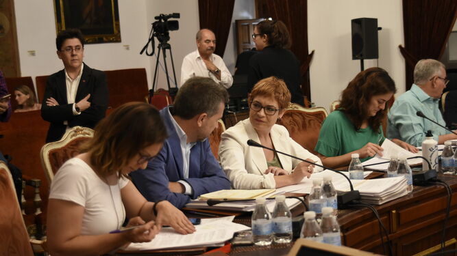 Bancada de IU en la Diputación, con Ana Guijarro, Francisco Ángel Sánchez y Marisa Ruz.
