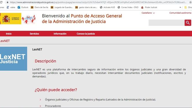 La página de Lexnet en el portal del Ministerio de Justicia.
