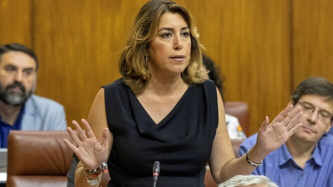Susana Díaz, durante una de sus intervenciones en el Parlamento andaluz.