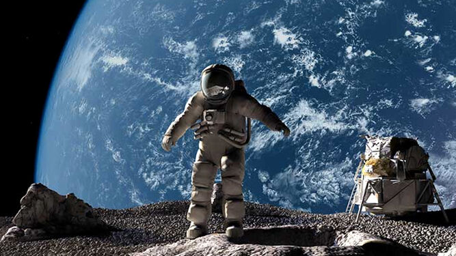 Recreación del alunizaje de Neil Armstrong