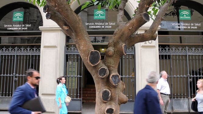 Puerta principal de la sede principal del SAS en Sevilla.