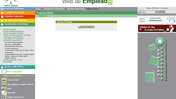 Imagen de la web de la Bolsa Única de la Junta.