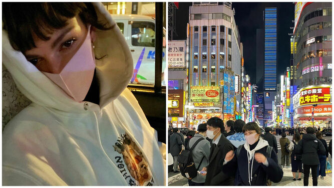 Úrsula Corbéro, paseando por Tokio y en taxi, con mascarilla.