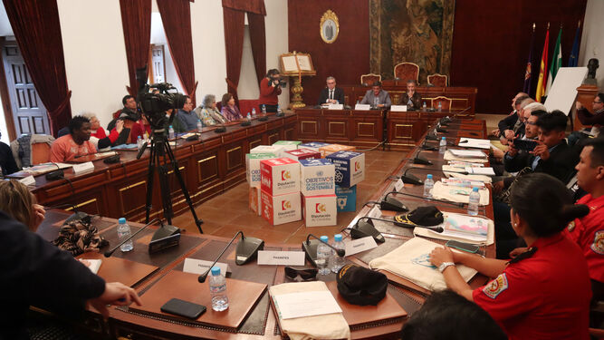 Recepción a los participantes en el proyecto en el salón de plenos de la Diputación.