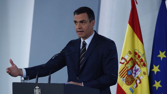 El presidente del Gobierno, Pedro Sánchez, en una comparecencia en Moncloa.