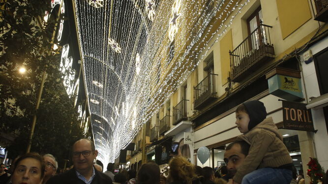 Asistentes al espectáculo de luz y sonido Navidad en la calle Cruz Conde.