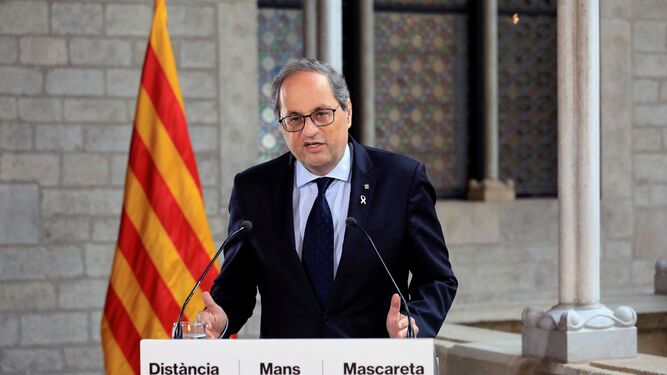 Quim Torra, durante su comparecencia en el Palau de la Generalitat.