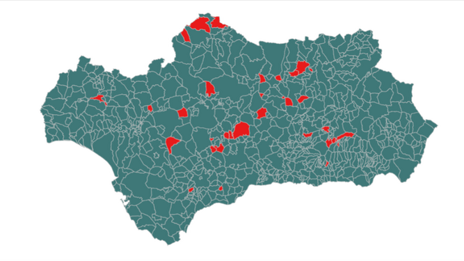Municipios de Andalucía con más de 500 casos positivos por cada 100.000 habitantes