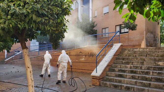 Bomberos realizan trabajos de desinfección en Lucena.