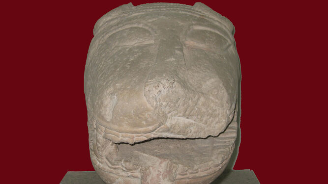 Cabeza de le&oacute;n hallada en Nueva Carteya custodiada en el Arqueol&oacute;gico de C&oacute;rdoba.