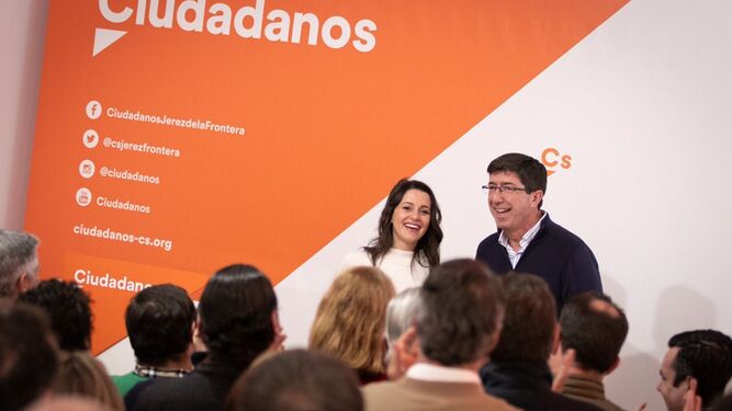 Inés Arrimadas y Juan Marín, en una rueda de prensa conjunta