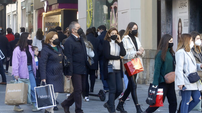 Numerosas personas realizan sus compras en el Centro de Córdoba.