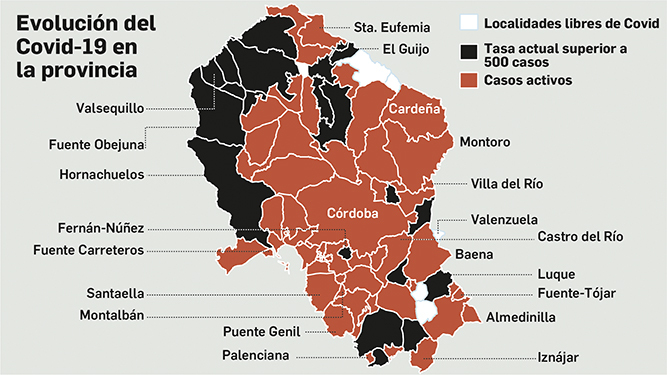Mapa del coronavirus en Córdoba.