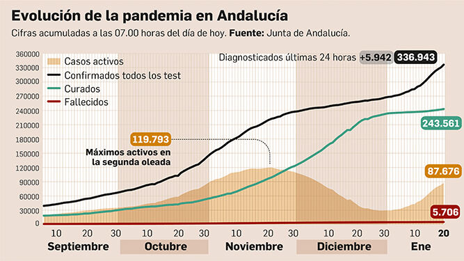 Balance de la pandemia en Andalucía a 20 de enero de 2021.