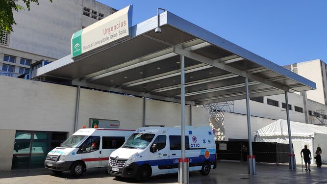 Varias ambulancias esperan en la puerta de Urgencias del Reina Sofía.