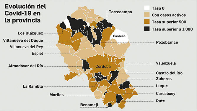 Mapa con la situación de los municipios de Córdoba.