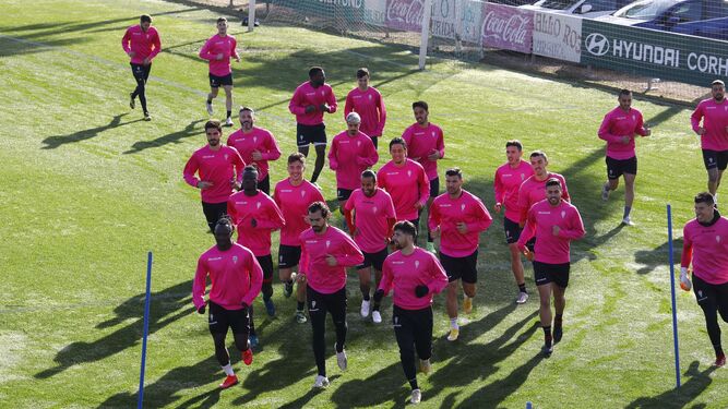 Los jugadores del Córdoba CF se ejercitan en el campo principal de la Ciudad Deportiva.