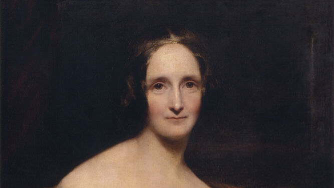 Conocida imagen de Mary Shelley, retratada por Rothwell (1840)