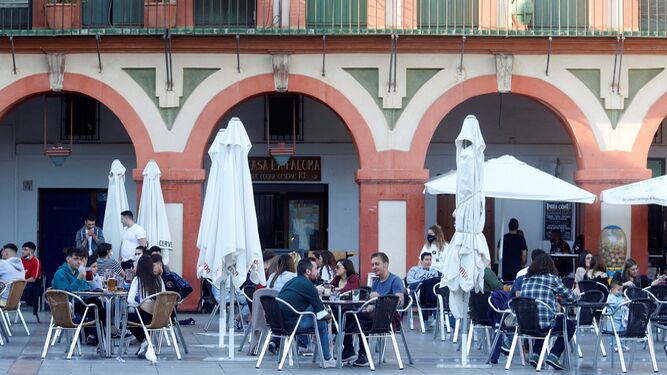Terrazas de bares en la plaza de la Corredera.