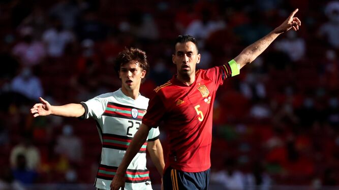 Sergio Busquets, en el partido amistoso ante Portugal.